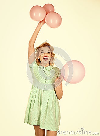 Girl Powered. Issues face girls. Pin up with Balloons Stock Photo