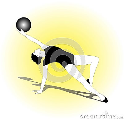 Girl practicing rhythmic gymnastics with the ball Vector Illustration