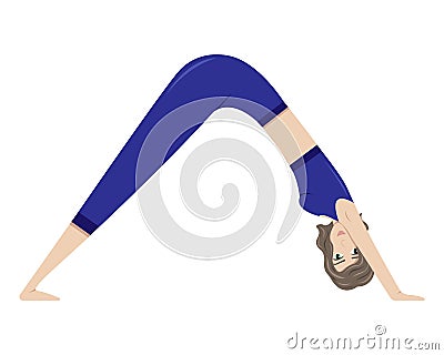 The girl practicing yoga. Adho Mukha Shavasana Downward Facing Dog Vector Illustration