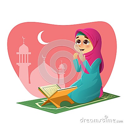 Girl Praying for Allah Vector Illustration