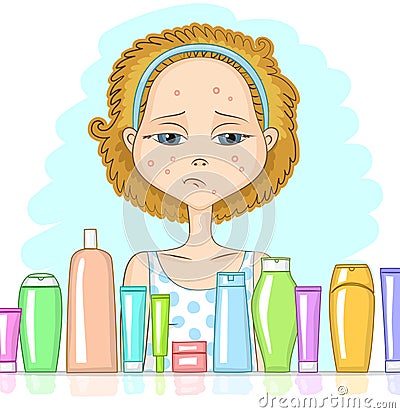 Girl with problem skin Vector Illustration