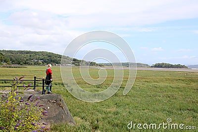 Looking over Morecambe Bay from Grange-over-Sands Stock Photo