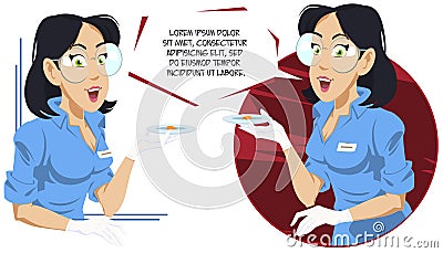 Girl promoter offers goods. Picture concept for web page design Vector Illustration