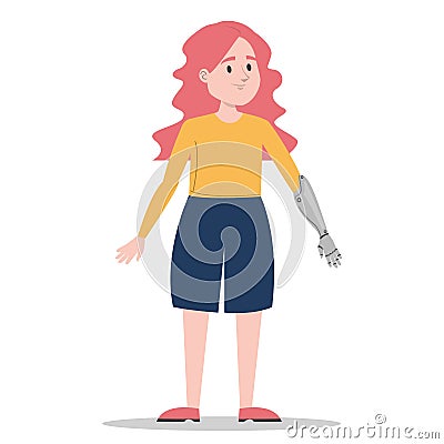 Girl with prosthetic bionic arm vector isolated Vector Illustration