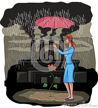 Girl protecting flower Vector Illustration