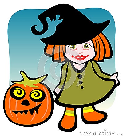 Girl and pumpkin Vector Illustration