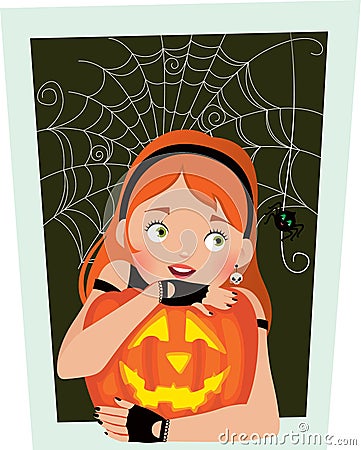 Girl with pumpkin Halloween Vector Illustration