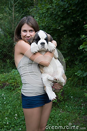 Girl with puppy Stock Photo