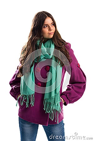 Girl in purple coat. Stock Photo