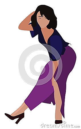 Girl with purple skirt, illustration, vector Cartoon Illustration