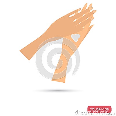 Girl puts a cream on her hands color flat icon for web and mobile design Stock Photo
