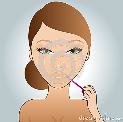 Girl putting on lip-gloss Vector Illustration