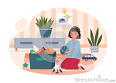 Girl putting toys Vector Illustration