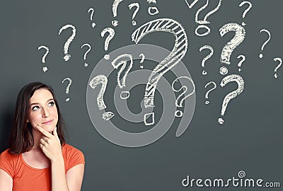 Girl with question mark Stock Photo