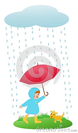 Girl in rain Vector Illustration