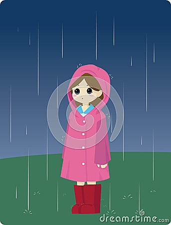 Girl in the rain Vector Illustration