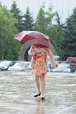 Girl, rain, weather, natural disaster, rain, child , umbrella, water, kid Stock Photo