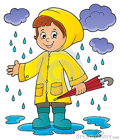 Girl in rainy weather theme image 1 Vector Illustration