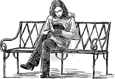 Girl reading the book on a bench Vector Illustration