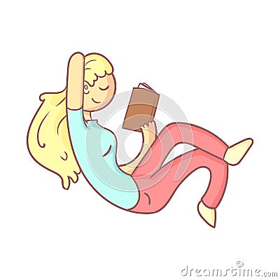 Girl Reading A Book Half Laying Vector Illustration