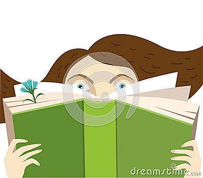 Girl reads an interesting book with a flower bookmark Vector Illustration