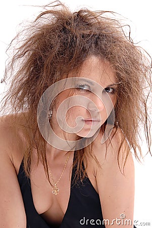 Girl with a reckless hair-cutting Stock Photo