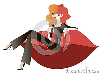 Girl on a red couch Vector Illustration