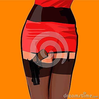 Girl in red dress with a gun in stockings. Vector illustration Vector Illustration