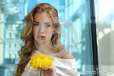 Girl with red hair and freckles Stock Photo