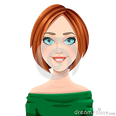 Girl with red hair, women haircut on a white background. Vector Illustration