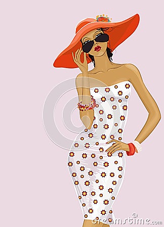 Girl in a red hat Vector Illustration