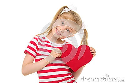 Girl with red heart Stock Photo