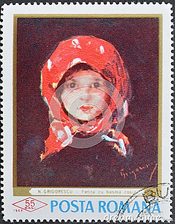 Girl in a Red Kerchief, Nicolae Grigorescu Editorial Stock Photo