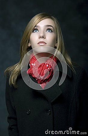 Girl with Red Scarf Stock Photo