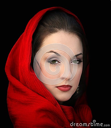 Girl in red scarf Stock Photo