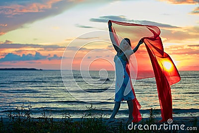 Girl with red scarf Stock Photo