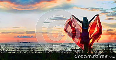 Girl with red scarf Stock Photo