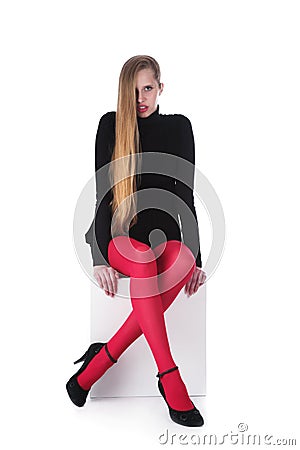 Woman in red tights stock photo. Image of leggings, tights - 8803456