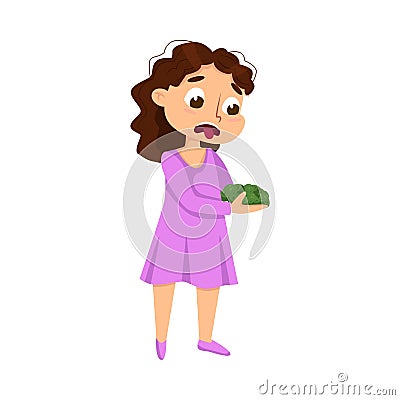Girl Refuse to Eat Broccoli, Child Hate Vegetables Cartoon Style Vector Illustration Vector Illustration