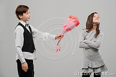 Girl refuse to receive flowers Stock Photo