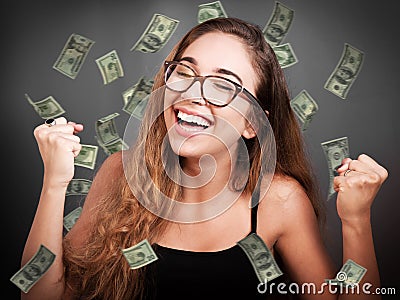 Girl rejoices to a successful Stock Photo