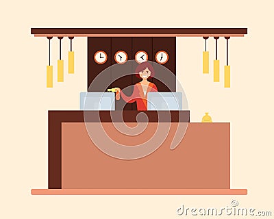 The girl resepshionist holding the key Vector Illustration