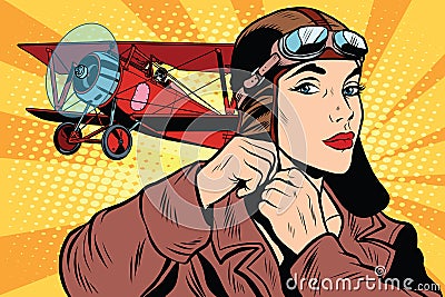 Girl retro military pilot Vector Illustration