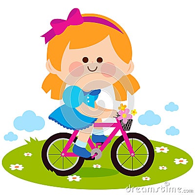Girl riding a bicycle at the park. Vector illustration Vector Illustration