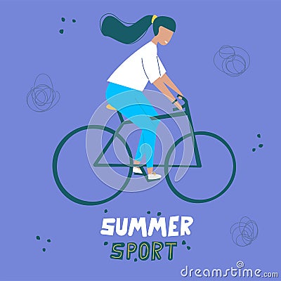 Girl riding a bike Vector Illustration