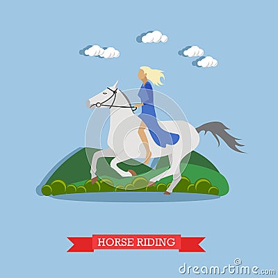 Girl riding a horse, flat design Vector Illustration