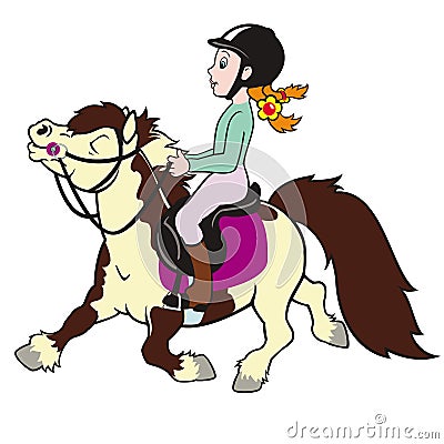 Girl riding pony Vector Illustration