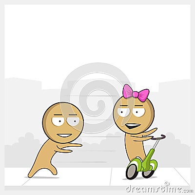 Girl riding a segway. Fast segway ride. Vector Illustration