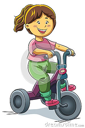 Girl Riding Tricycle Vector Illustration