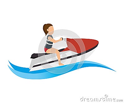 Girl riding water bike sport Vector Illustration